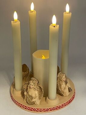 VTG Resin Circular Taper Candle Holder Sculpture 4 Angel Musicians & Instruments